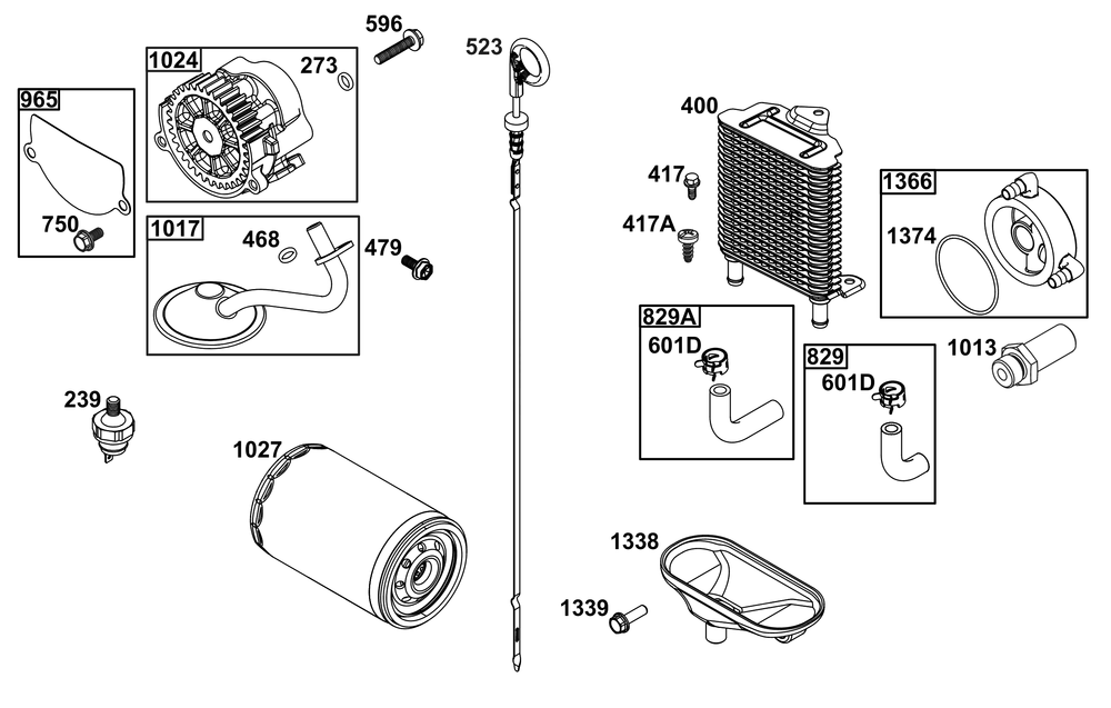 Lubrication Group Diagram and Parts List for 61E377-0052-J1 400000 - 699999 Briggs and Stratton Engine